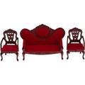 EatingBiting 1:12 Miniature Living Room Furniture Vintage Red Wooden Sofa Armchair Couch Table 3pcs Set Sofa + 2 Chairs