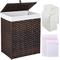 Laundry Hamper with Lid, 90L Clothes Hamper with 2 Removable Liner Bags, Handwoven Synthetic Rattan Laundry Basket