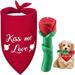 2 Pieces Dog Chew Toys Dog Rose Toys and Valentine s Day Dog Bandana Durable Rose Chew Toys and Kisses Dog Bandana for Small and Medium Dog Puppy Pet