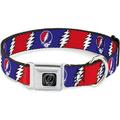 Dog Collar Seatbelt Buckle Steal Your Face Lightning Bolt Repeat Red White Blue 18 to 32 Inches 1.5 Inch Wide Multicolor Large