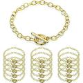 Junkin 20 Pieces Chain Bracelets Stainless Steel Link Bracelet Round Link Chain Bracelets with OT Toggle Clasp Jewelry Bracelet Making Chain for Women Girls Valentine s Day Present (Gold)