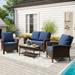 PHI VILLA 8-Piece Patio Wicker Sofa Set with Coffee Table Blue Padded Cushion Set B 4-Seat 4