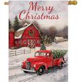 Selmad Merry Christmas 28 x 40 House Flag Red Truck Double Sided Winter Farmhouse Rustic Quote Burlap Garden Yard Xmas Pickup DÃ©cor Outside Holiday Snow Farm Seasonal Decorative Outdoor Large Flag