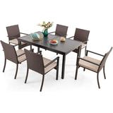 & William 9 Pieces Patio Dining Set for 8 Outdoor Furniture with 1 X-Large E-Coating Square Metal Table and 8 Grey Portable Folding Sling Chairs Outdoor Table & Chairs for Porch