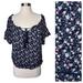 American Eagle Outfitters Tops | American Eagle Navy Blue Floral Printed Cropped Off Shoulder Boho Crop Top Us L | Color: Blue/Purple | Size: L