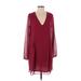 BCBGeneration Casual Dress - Mini V Neck Long sleeves: Burgundy Solid Dresses - Women's Size Small