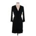 Hale Bob Casual Dress - Sheath Plunge 3/4 sleeves: Black Print Dresses - Women's Size Large