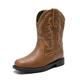 DREAM PAIRS Kids Boys Girls Cowboy Boots Western Square Toe Riding Mid Calf Knee High Boots SDBO2307K,BROWN,Size 8 UK Child/9 US Toddler