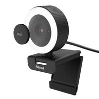 HAMA Webcam Webcam mit Mikrofon, QHD, Licht (PC-Kamera USB, 2560p, Fernbedienung), schwarz (eh13), B:6cm H:8,5cm T:6,2cm, Camcorder