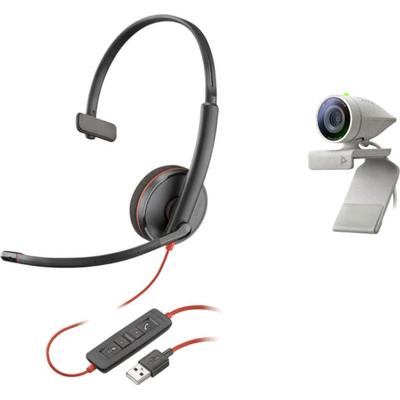 POLY Webcam "Studio P5 USB HD" Camcorder Bundle mit Blackwire C3210 grau (hellgrau) Webcams