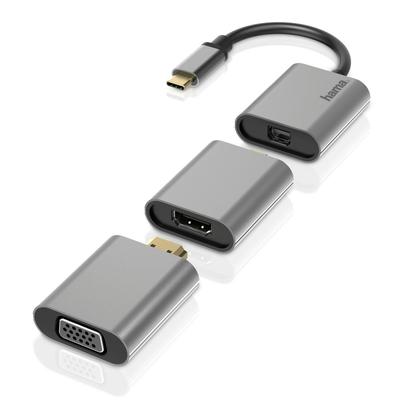 HAMA Computer-Adapter "USB-C Multiport Adapter Set 6 in1, USB-C, Mini DisplayPort, HDMI, VGA", grau (anthrazit), Adapter Image