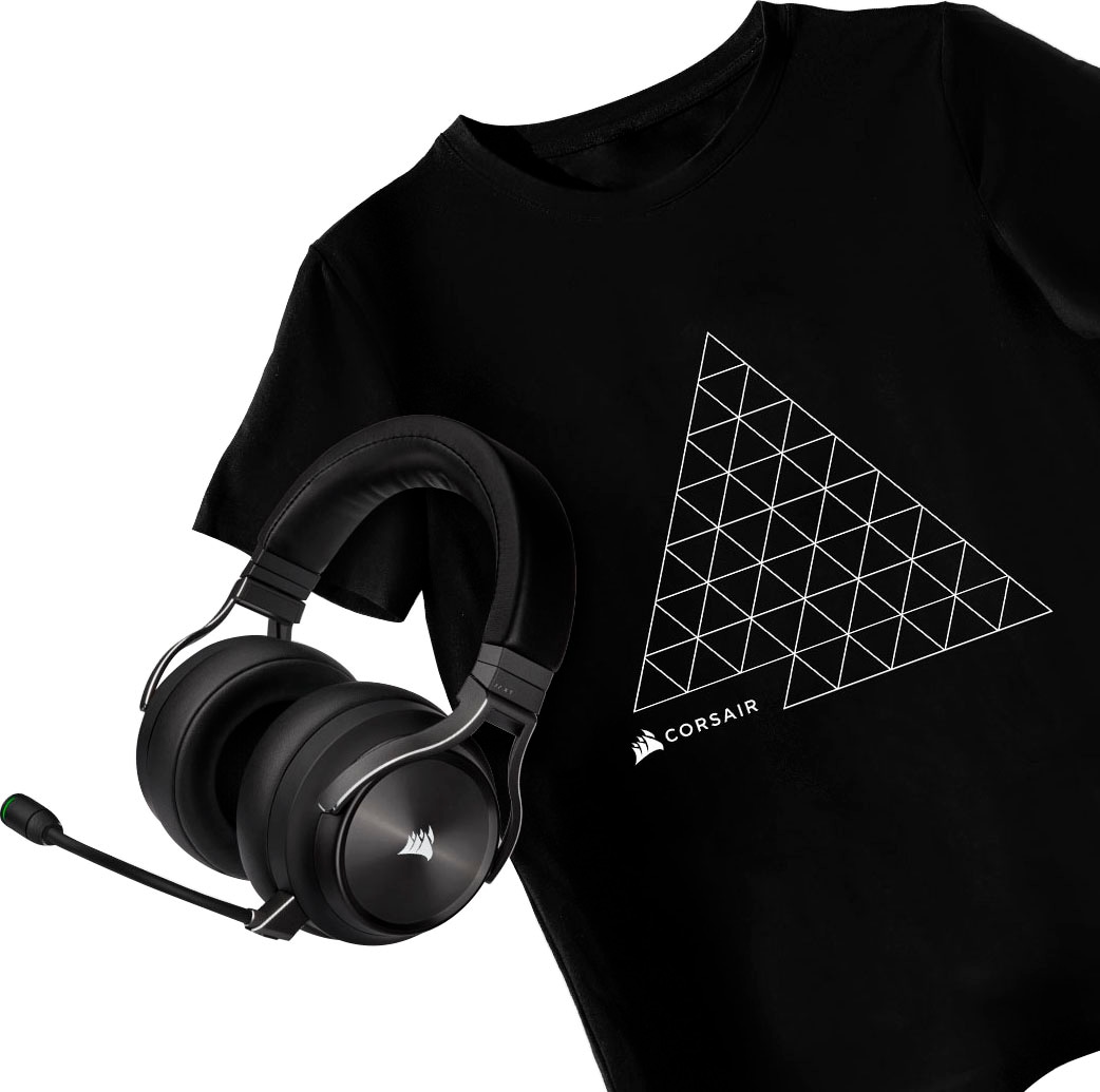 CORSAIR Gaming-Headset "VIRTUOSO RGB WIRELESS XT + gratis T-Shirt", schwarz, B:10cm H:17,9cm T:17cm, Kopfhörer Image
