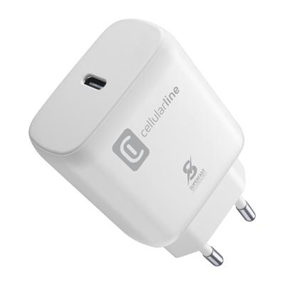 CELLULARLINE USB-Ladegerät "USB Typ-C Super Fast Travel Charger 25W", weiß, B:11cm H:3cm T:14cm, Ladegeräte, Ladegerät Lader für Samsung Galaxy, Apple iPhone, Google Pixel