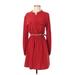 Ya Los Angeles Casual Dress - Shirtdress: Red Solid Dresses - Women's Size Small