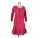 CATHERINE Catherine Malandrino Casual Dress - A-Line Tie Neck 3/4 sleeves: Pink Print Dresses - Women's Size Medium