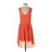 Bebe Casual Dress - A-Line V Neck Sleeveless: Orange Print Dresses - Women's Size Large