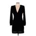 Zara Casual Dress - Bodycon Plunge Long sleeves: Black Print Dresses - Women's Size Medium