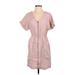 Universal Thread Casual Dress - Mini V-Neck Short sleeves: Pink Solid Dresses - Women's Size Small