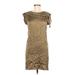 Les Petites... Collection Casual Dress - Shift Crew Neck Short sleeves: Gold Print Dresses - Women's Size Small