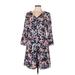 The Limited Casual Dress - Mini V Neck 3/4 sleeves: Blue Floral Dresses - Women's Size 8