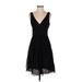 Express Casual Dress - A-Line V Neck Sleeveless: Black Print Dresses - Women's Size 4