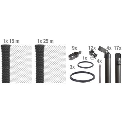 Maschendrahtzaun ALBERTS, grau, H:100cm, Stahl, Zaunelemente, Höhe: 80 - 200 cm, Gesamtlänge: 15 - 100 m, zum Einbetonie