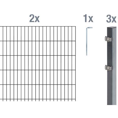 Doppelstabmattenzaun ALBERTS "Grundset", grau (anthrazit), H:100cm, Stahl, Zaunelemente, Höhe: 80-160 cm, Gesamtlänge: 4