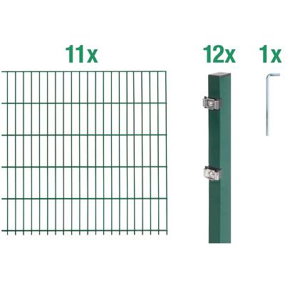 Doppelstabmattenzaun ALBERTS "Grundset", grün, H:140cm, Stahl, Zaunelemente, Höhe: 80-160 cm, Gesamtlänge: 4-30 m, zum E