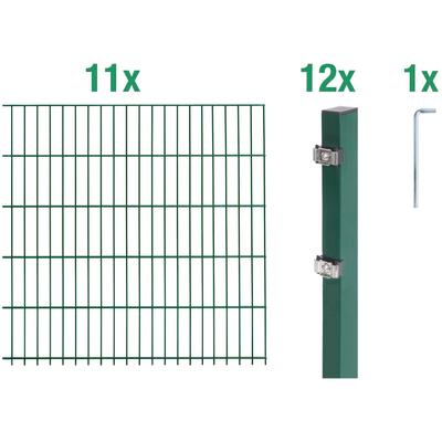 Doppelstabmattenzaun ALBERTS "Grundset", grün, H:100cm, Stahl, Zaunelemente, Höhe: 80-160 cm, Gesamtlänge: 4-30 m, zum E