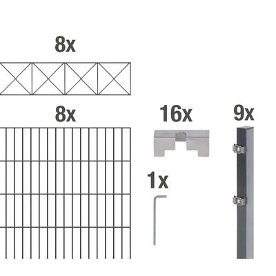 Doppelstabmattenzaun ALBERTS "Nexus", grau (anthrazit), H:100cm, Stahl, Zaunelemente, anthrazit, Höhe: 100-160cm, Gesamt