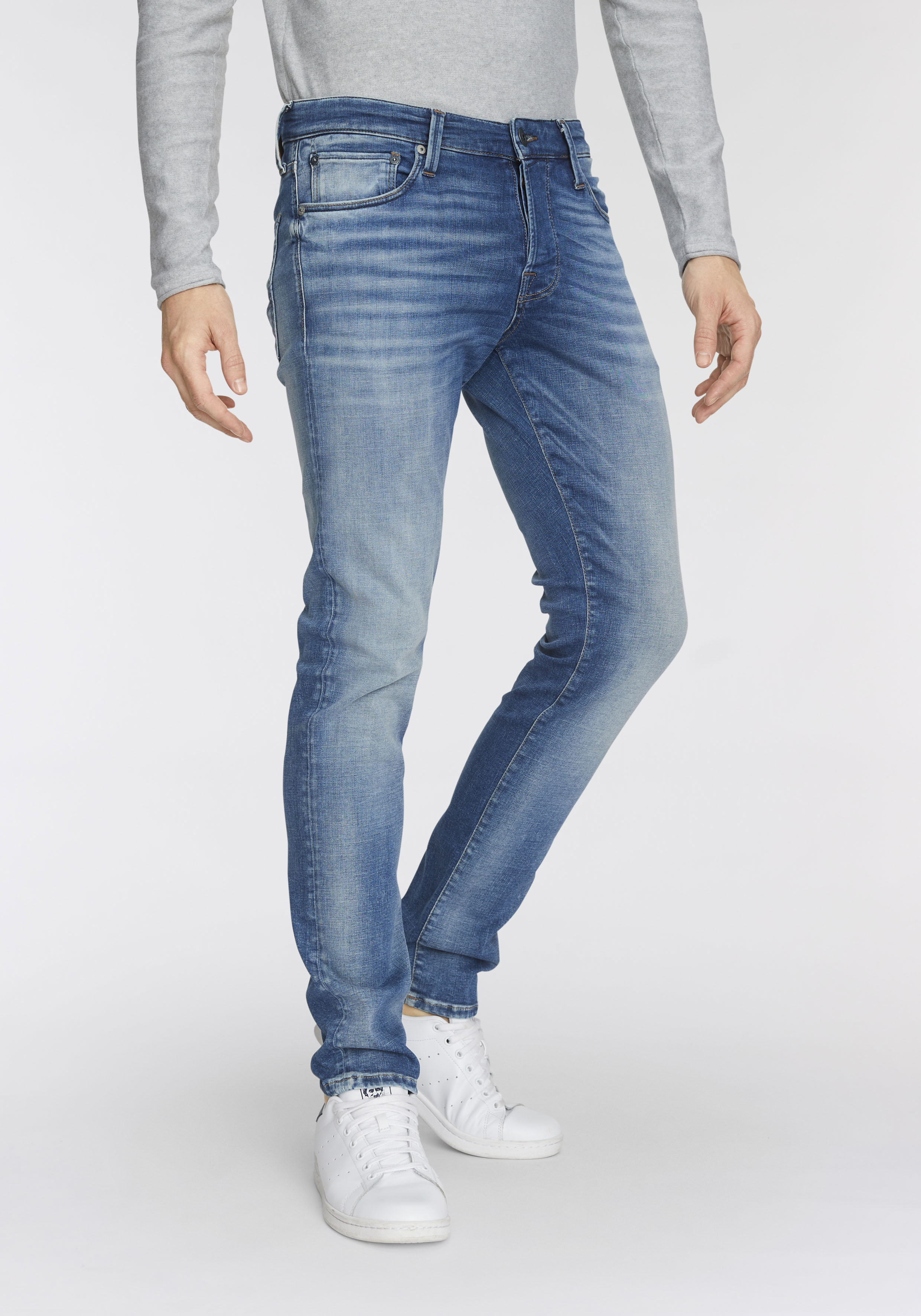 Slim-fit-Jeans JACK & JONES "JJIGLENN JJICON JJ 619 50SPS NOOS", Damen, Gr. 29, Länge 30, blau (light, blau, used), Denim/Jeans, Obermaterial: 92% Baumwolle, 8% Elasthan, Abriebeffekte, slim fit knöchellang, Jeans Slim-fit-Jeans, mit Five-Pocket-Design