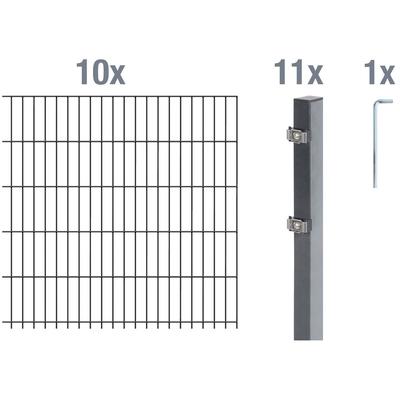 Doppelstabmattenzaun ALBERTS "Grundset", grau (anthrazit), H:100cm, Stahl, Zaunelemente, Höhe: 80-160 cm, Gesamtlänge: 4