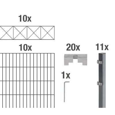 Doppelstabmattenzaun ALBERTS "Nexus", grau (anthrazit), H:100cm, Stahl, Zaunelemente, anthrazit, Höhe: 100-160cm, Gesamt