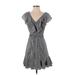 JOA Casual Dress - A-Line V Neck Short sleeves: Gray Print Dresses - Women's Size Small