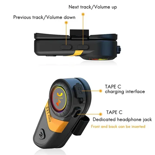 Lx3 Helm Bluetooth Headset BT 5,0 Motorrad fahren Wireless Call Headset 1200mah mit Soft Line Weizen Headset gelb