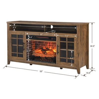 55 Inch TV Media Stand with Electric Fireplace KD Inserts Heater