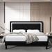 Space Saving Platform Panel Bed Frame Black White Color Matching Upholstered Tufted Nailhead Headboard, Heavy Duty Leg