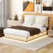 Low-Profile Platform Bed with Sensor Light - Upholstered Backrests Floating Grounded Wood Slat Bed Frame and Center Support Legs