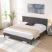 No Box Spring Needed Platform Bed Frame with Fabric Upholstered Headboard, Wooden Slats Support Bed with Storage Underneath