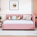 Full Size Upholstered Daybed with Twin Size Trundle, Linen Trundle Bed Sofa Bed Frame with Slats Support, No Box Spring Required