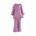 Fattazi Toddler Girl Wooden Ear Edge Long Sleeved Solid Color T Shirt Top Long Trousers Home Clothes Loose Suit For 0 To 9 Years