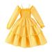 DkinJom Girls Dress Autumn/Winter Solid Color Long Sleeve Hanging Strap Off Shoulder Tie Dress Party Birthday School