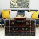 Vintage Vibes Espresso Leather And Wood Trunk Accent Side End Table