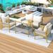 Outdoor Woven Rope Sectional Sofa Set, 4-Piece Sectional Patio Furniture Set with Tempered Glass Table, Patio Conversation Set