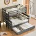 Twin/Full Bunk Bed Slat Support Bed Frame with Trundle - Grey