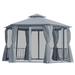 Double Roof Hexagon Patio Gazebo with Netting & Curtains