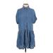 Mango Casual Dress - Shirtdress Collared Short sleeves: Blue Solid Dresses - Women's Size X-Small