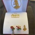Disney Jewelry | Disney Alice In Wonderland Rose Earrings New | Color: Gold/Red | Size: Os