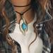 Anthropologie Jewelry | Anthro Jewelry Necklace Turquoise Silver Black/Brown Long Cord | Color: Blue/Silver | Size: Os