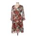 Hemant And Nandita Casual Dress - A-Line V-Neck 3/4 sleeves: Brown Print Dresses - Women's Size 10